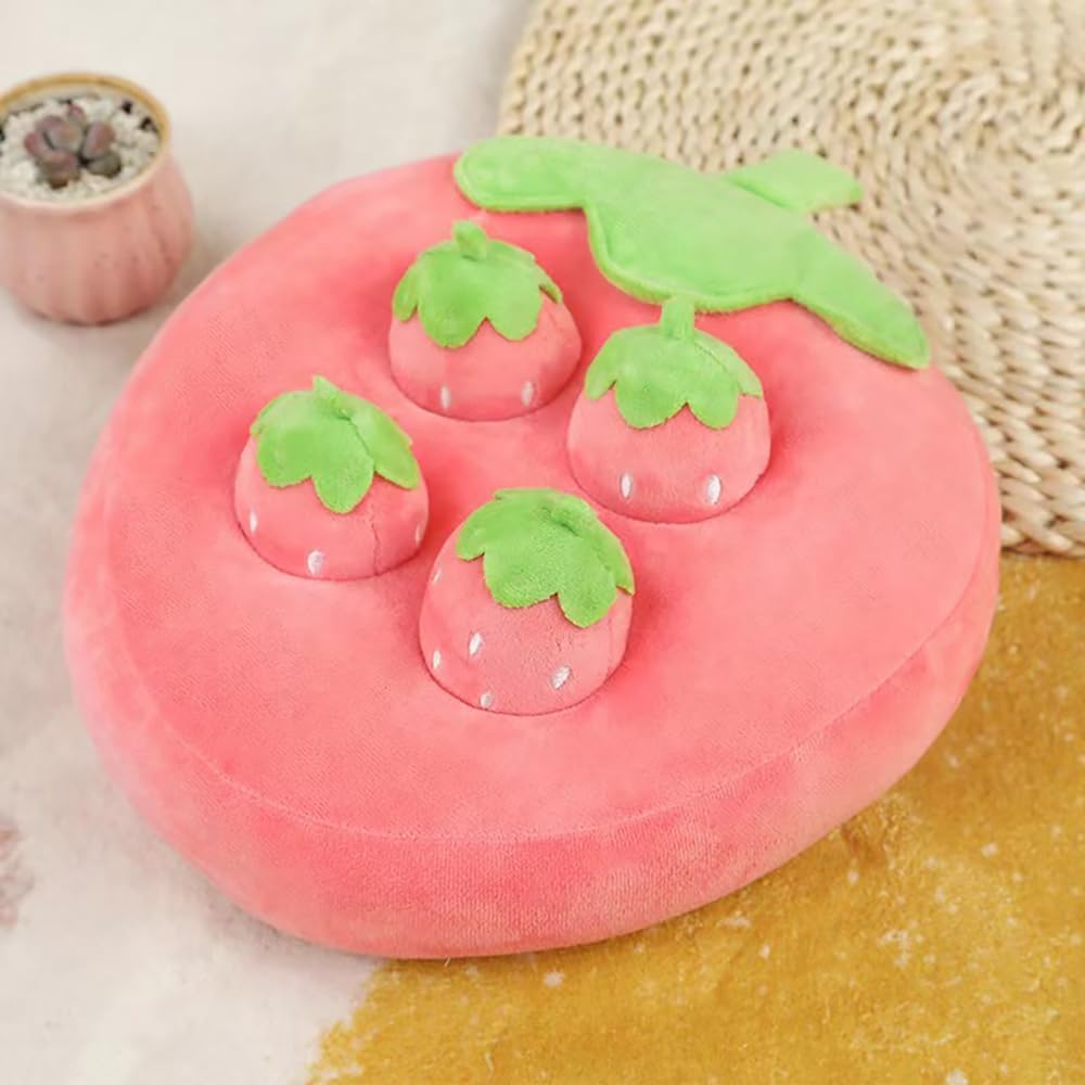 Cute Plush Strawberry Snuffle Mat – Interactive Feeding Toy for Pets