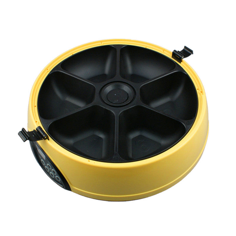 Scheduled pet feeder with voice recorder