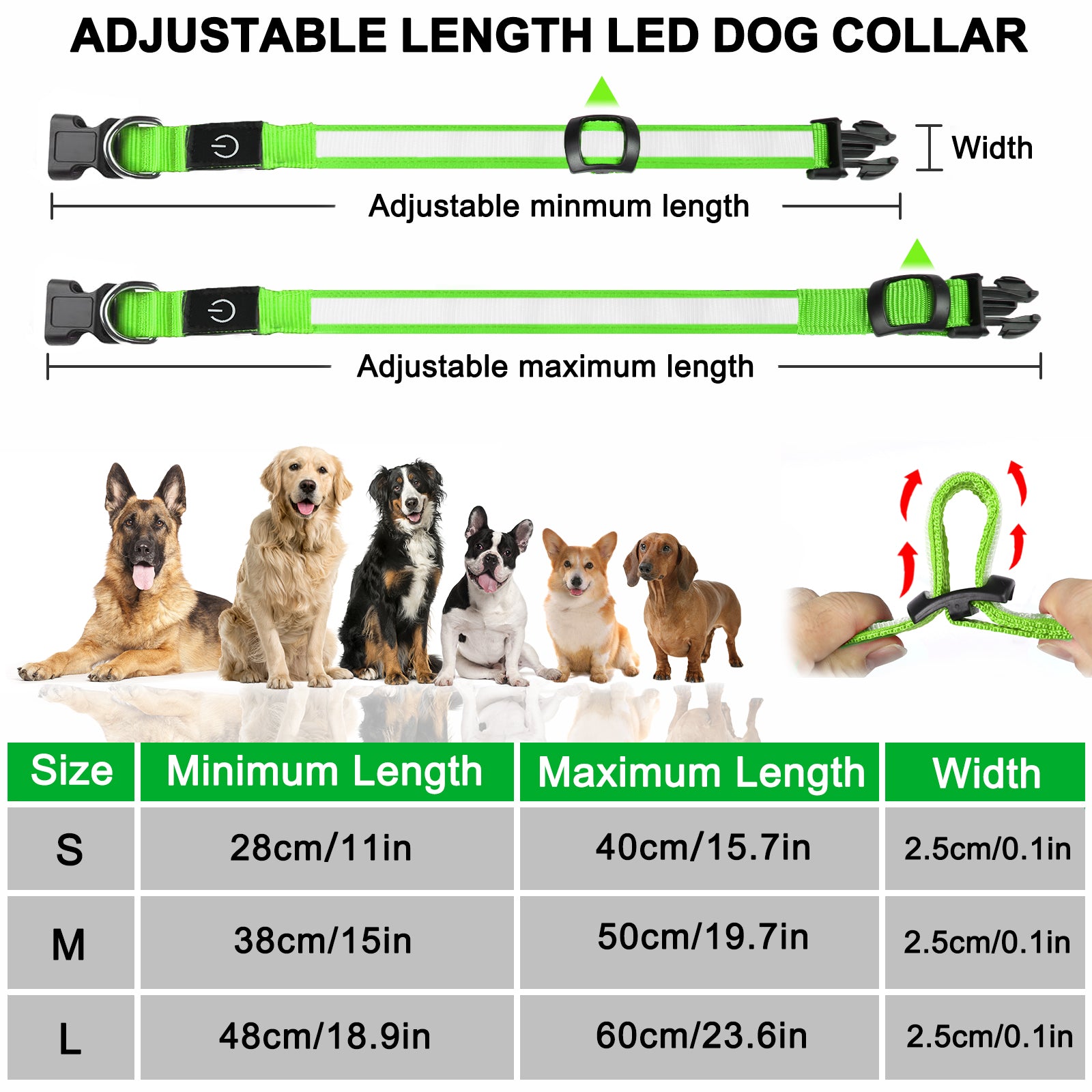 Light Up Dog Collar - Dog Collar Lights For The Dark Night, Adjustable Flashing Dog Collar Rechargeable, LED Dog Collar With 3 Flash Modes For Large, Medium And Small Dogs--Size L