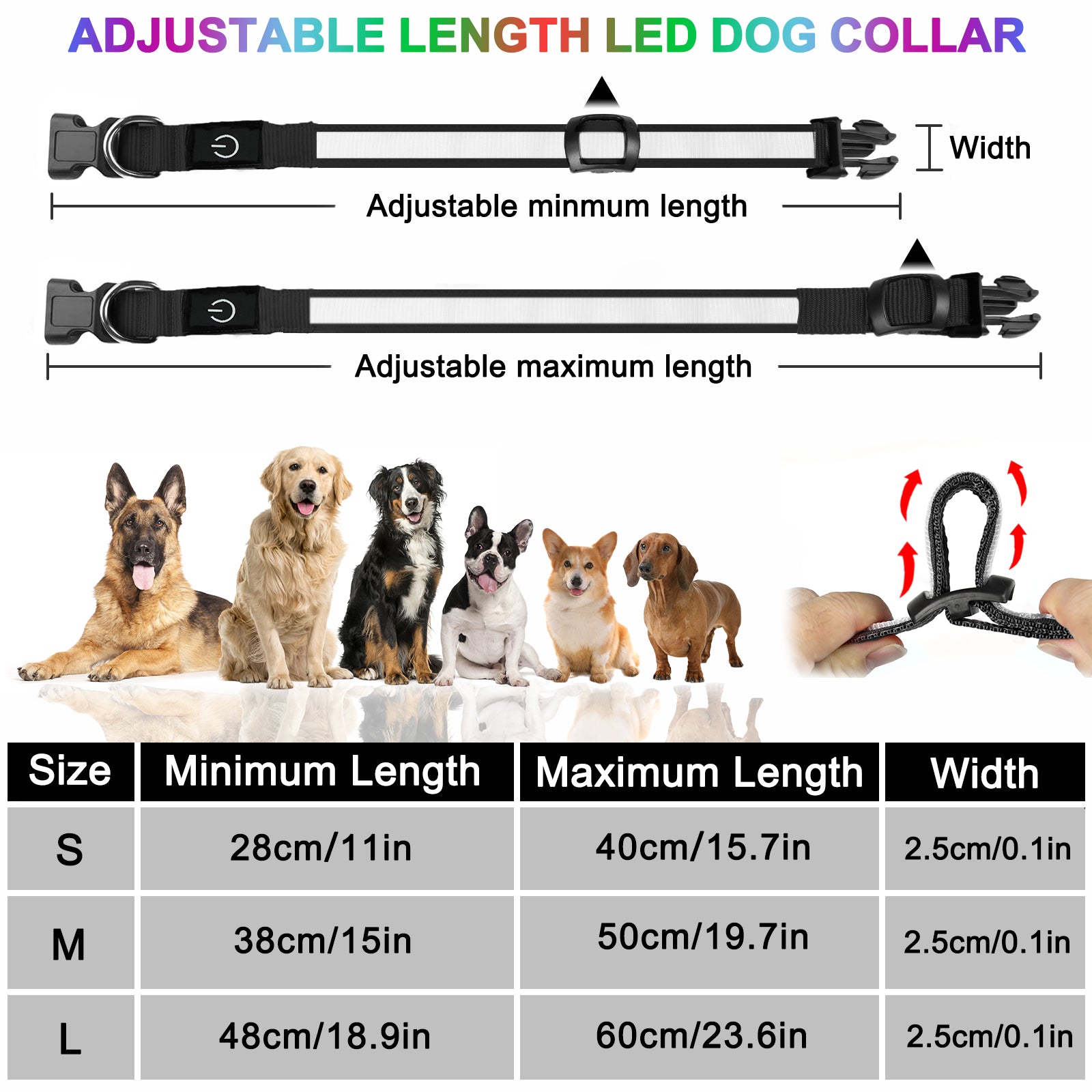 Light Up Dog Collar - Dog Collar Lights For The Dark Night, Adjustable Flashing Dog Collar Rechargeable, LED Dog Collar With 3 Flash Modes For Large, Medium And Small Dogs--Size L