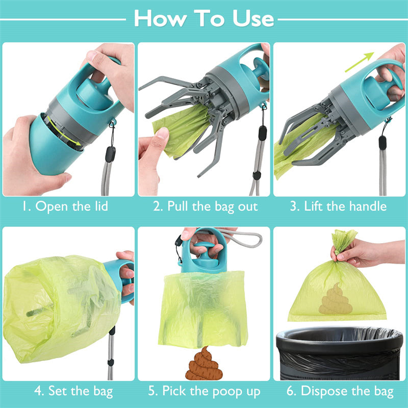 2-in-1 Dog Poop Scoop and Bag Dispenser - Lightweight & Durable Jaw Scooper