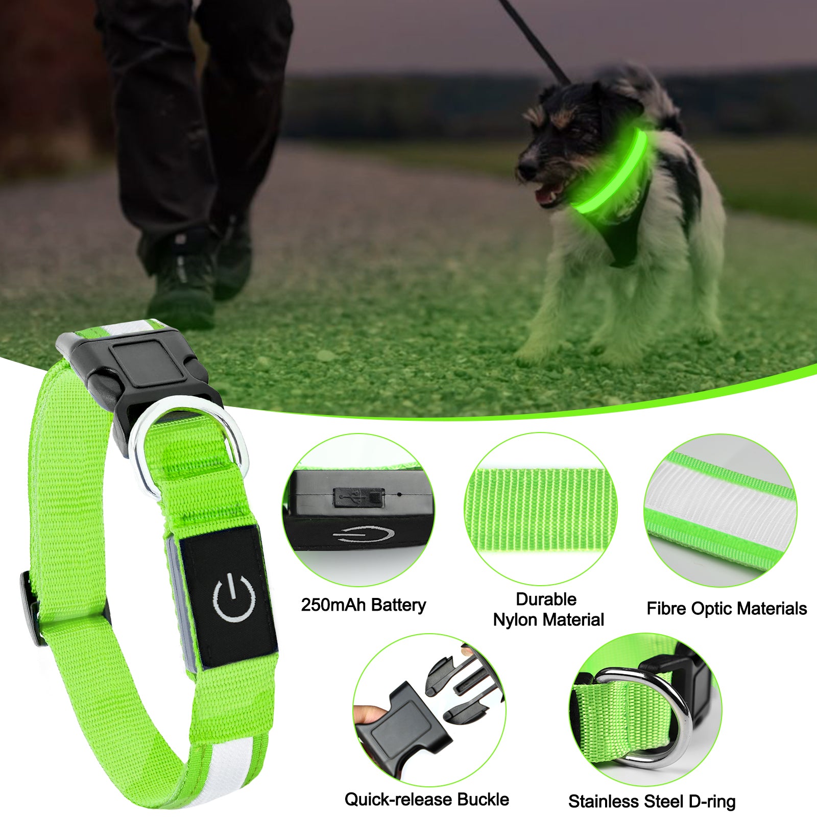Light Up Dog Collar - Dog Collar Lights For The Dark Night, Adjustable Flashing Dog Collar Rechargeable, LED Dog Collar With 3 Flash Modes For Large, Medium And Small Dogs--Size L